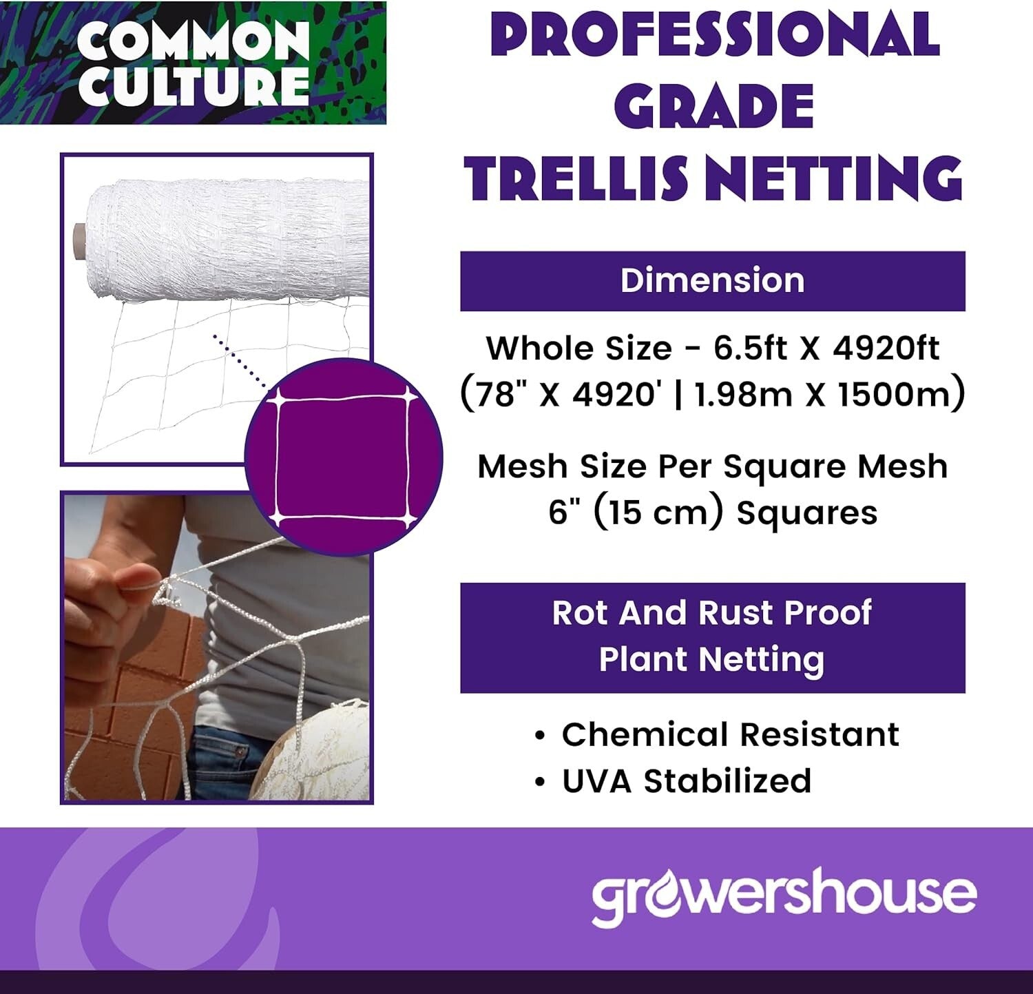Economical Trellis Netting Roll, 6" Mesh - 6.5ft x 4920ft for Efficient Growth