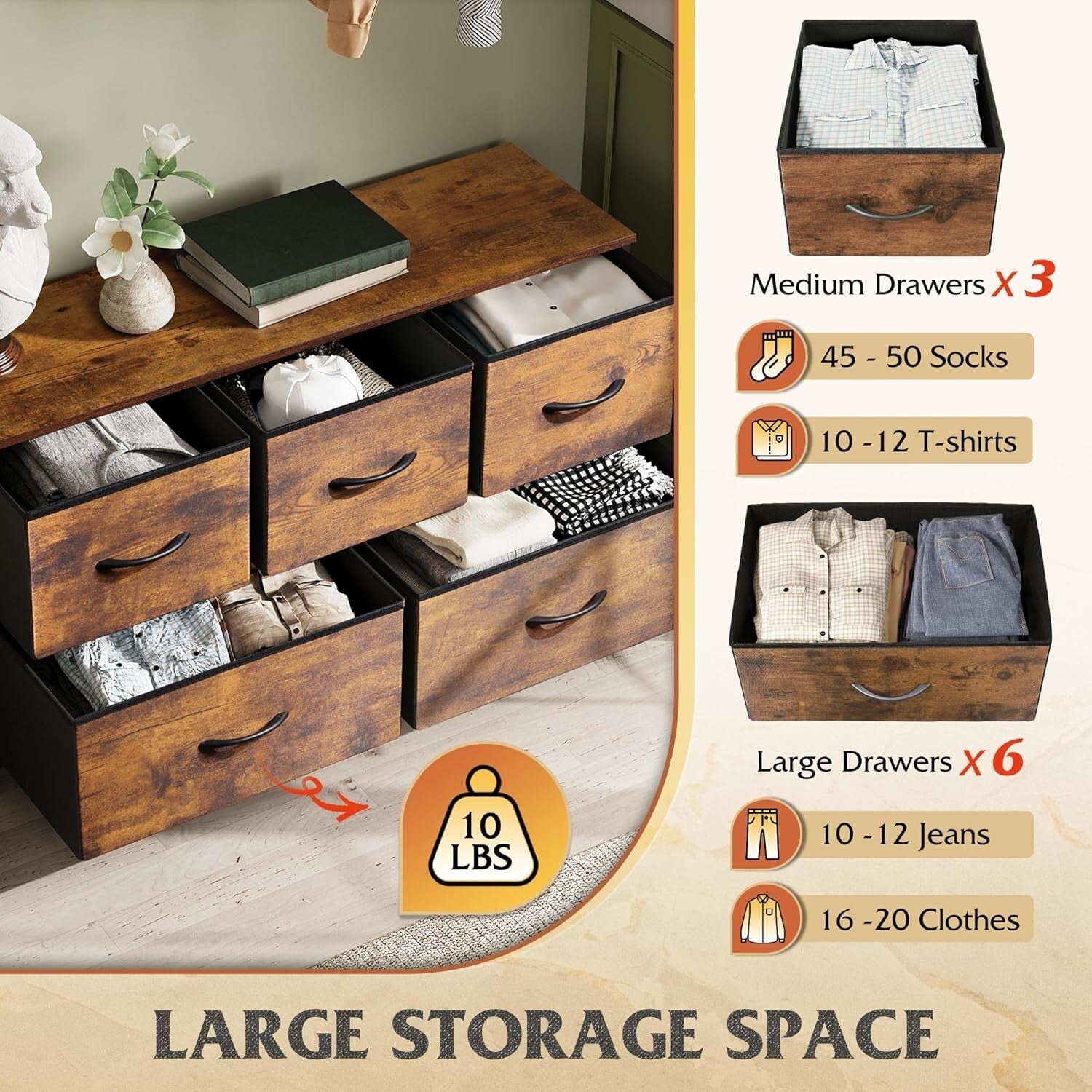 Sturdy 5-Drawer Organizer Unit in Rustic Brown - Easy Assembly & Versatile