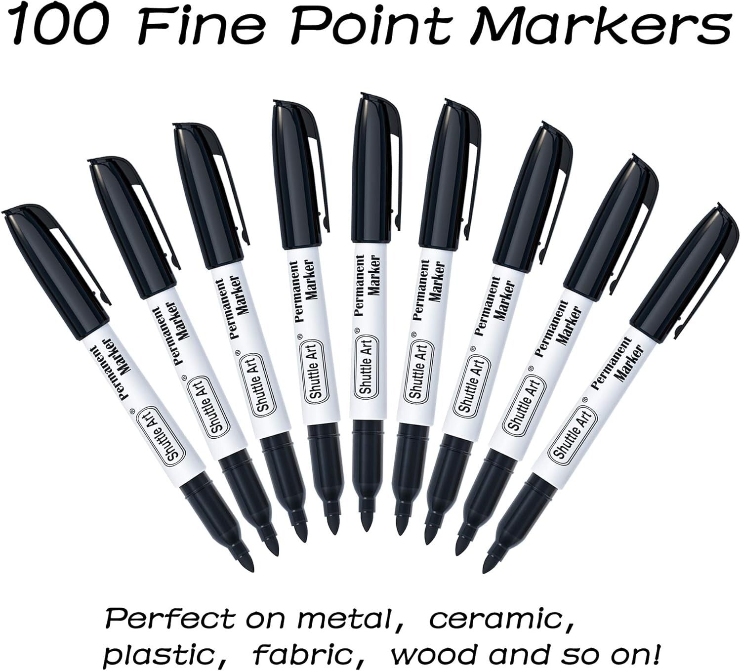 Versatile Permanent Markers Set - 100 Black Fine Point for All Surfaces