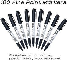 Load image into Gallery viewer, Versatile Permanent Markers Set - 100 Black Fine Point for All Surfaces