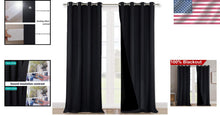 Load image into Gallery viewer, Black Lined 100% Blackout Curtains - Stylish Energy Saving Drapes, 2 Panels