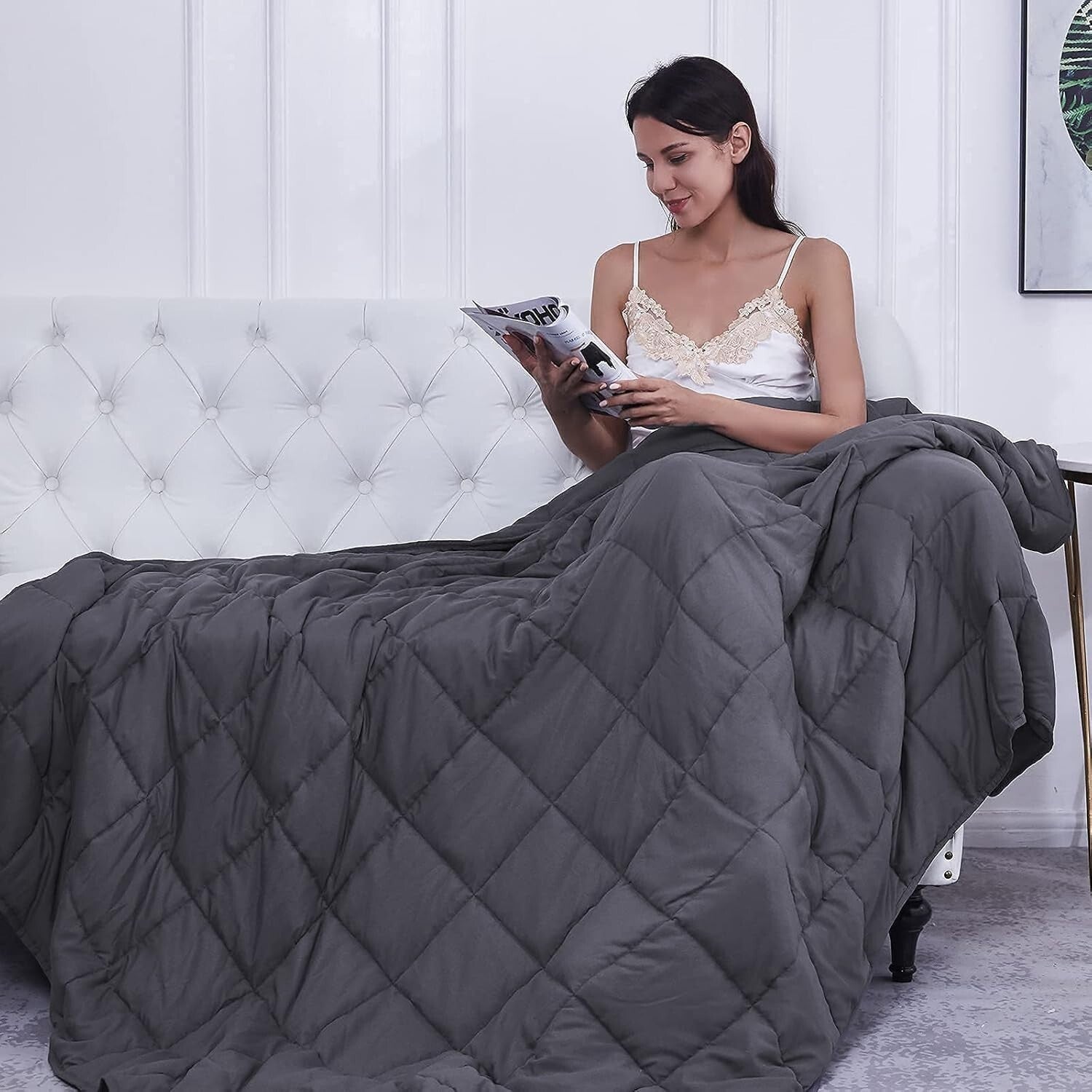 Breathable Dark Grey Weighted Blanket - 48"x72" Twin Full Size Comfort