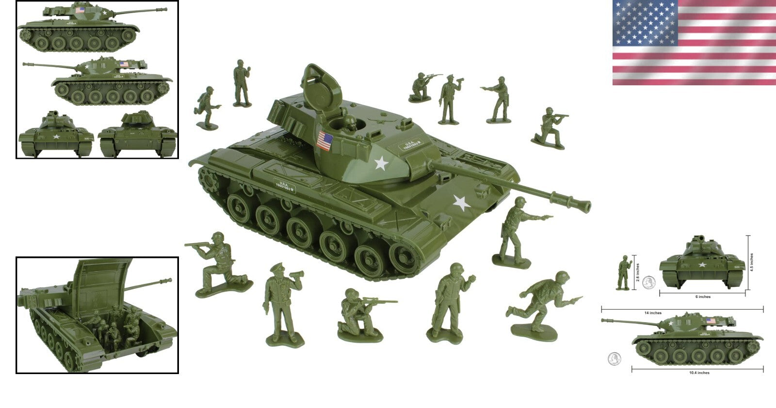 Large TimMee Walker Bulldog Tank Playset - 1:24 Scale with Soldier Figures