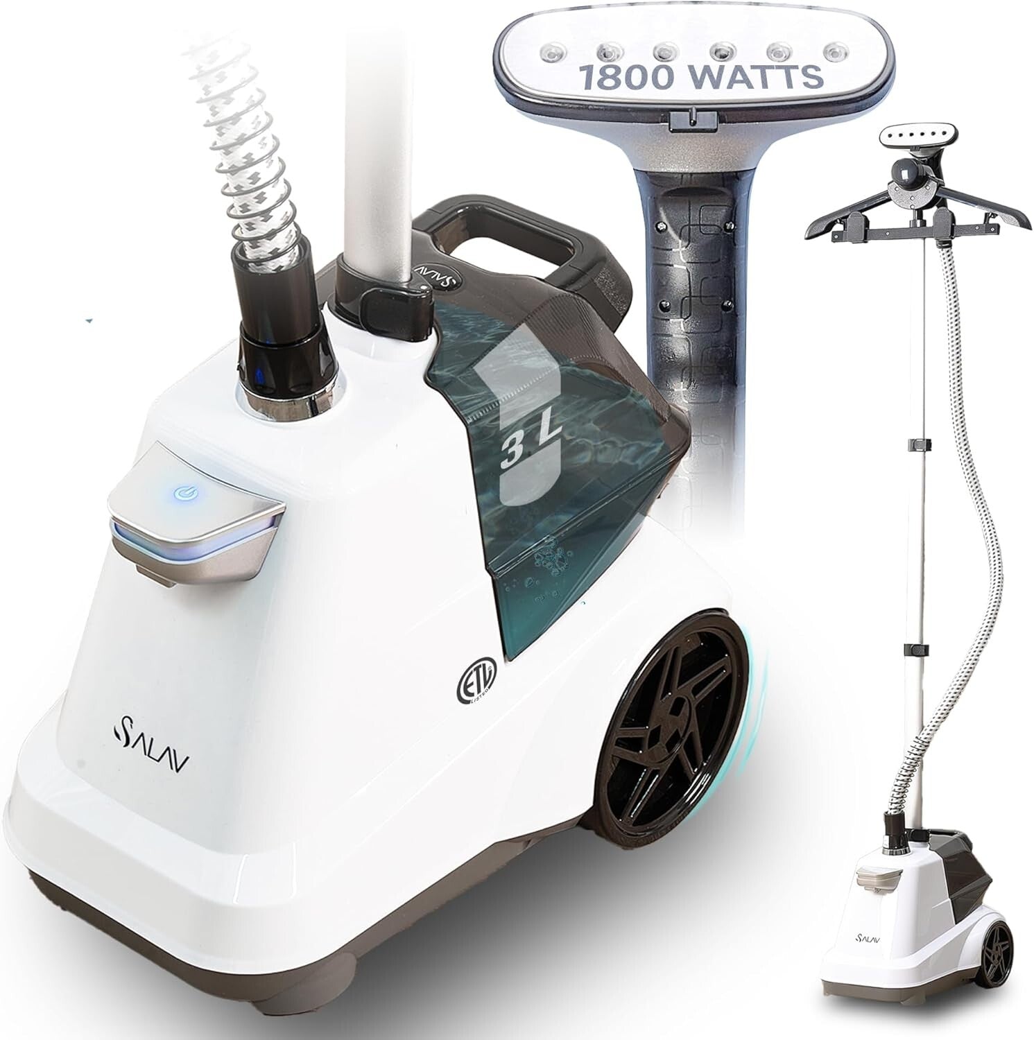 Powerful 1800W Full-Size Garment Steamer with 90 Min Steam & Adjustable Hanger