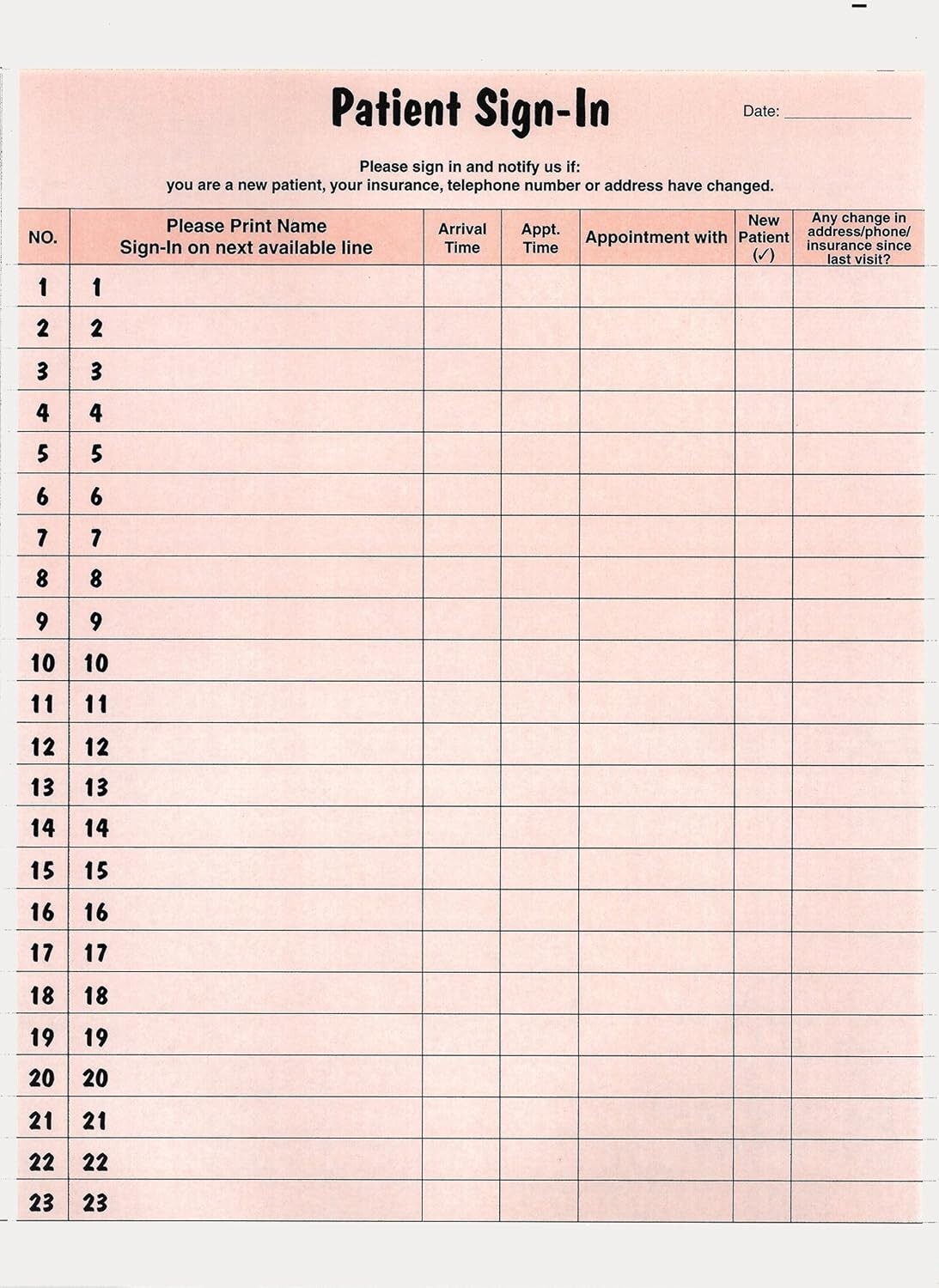 Removable Patient Label Forms - 250 Salmon Sheets, 8-1/2" x 11" for Easy Sign-In
