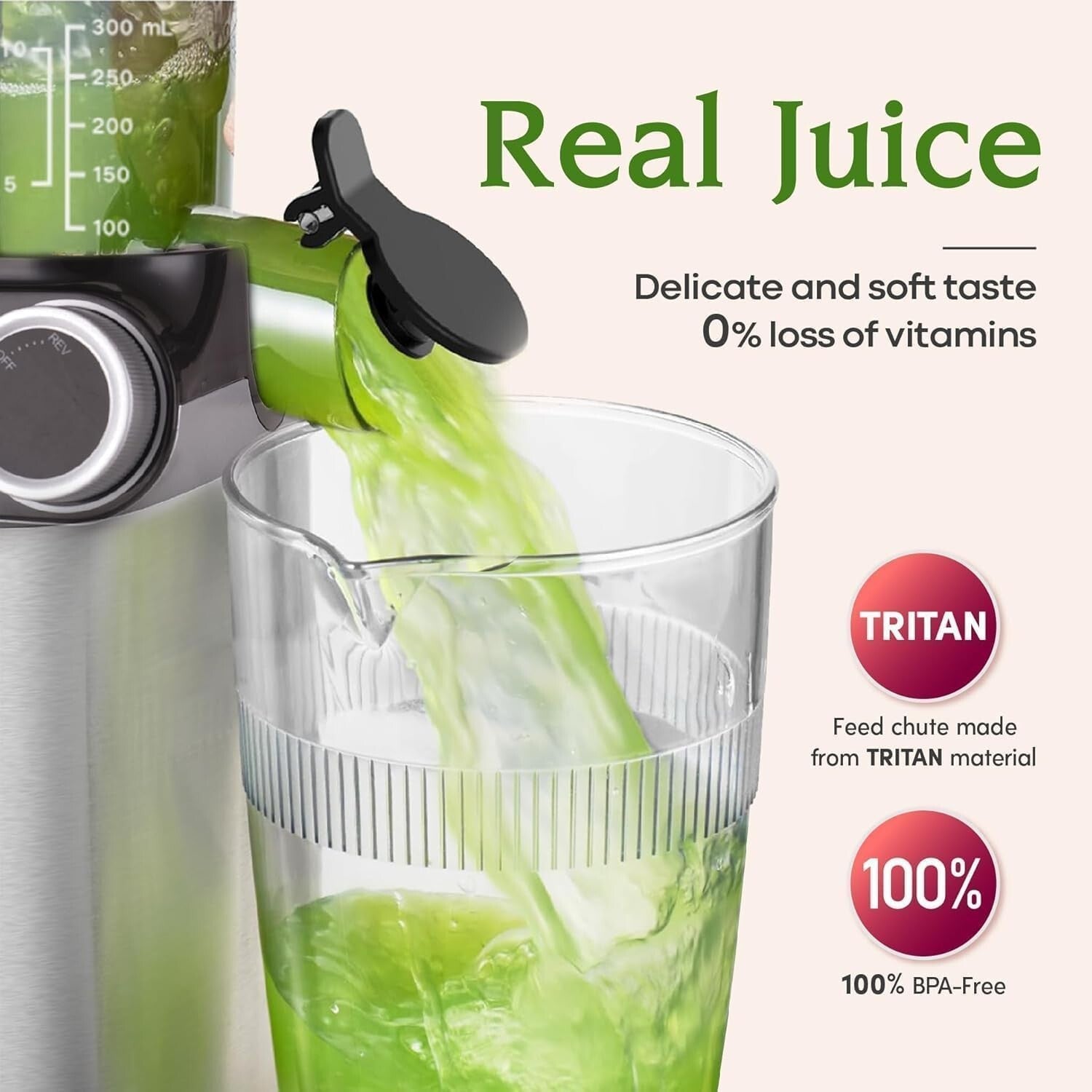High-Torque Slow Juicer: 4.3" Large Feed Chute & Baby Food-Grade Material