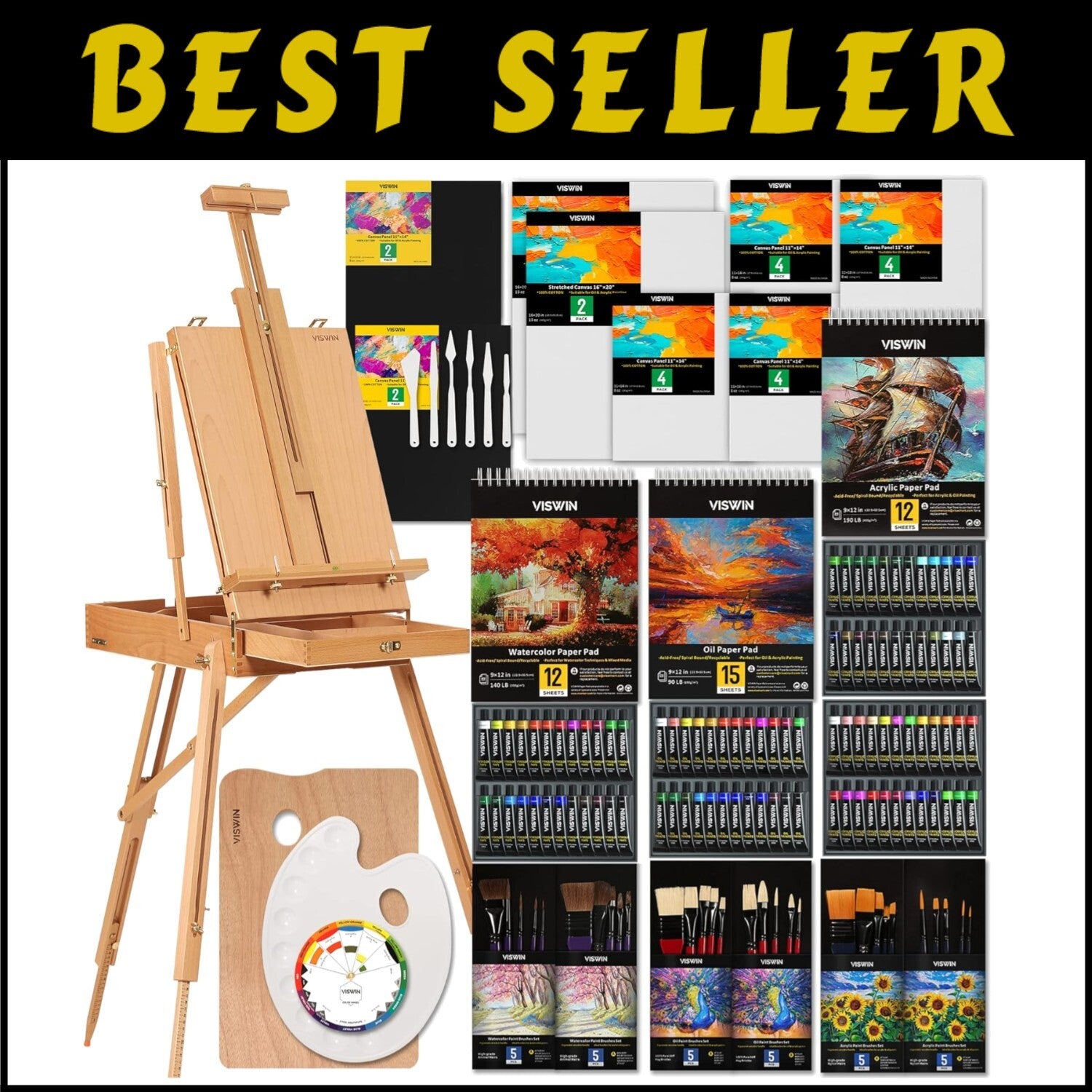 Ultimate 147-Piece Painting Kit with French Easel and 30 Brushes for Creatives