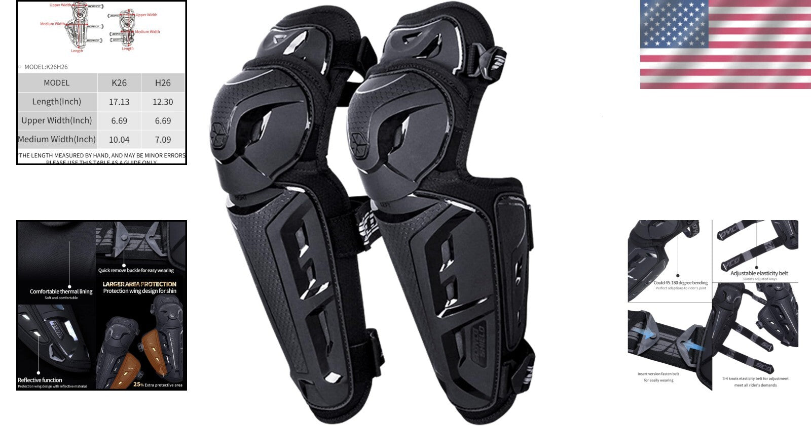 2 Pcs Adjustable Motorcycle Knee Shin Guard Pads - Safety & Comfort in One