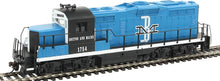 Load image into Gallery viewer, HO Scale EMD GP9M Model Train - Boston &amp; Maine Diesel in Blue/Black/White