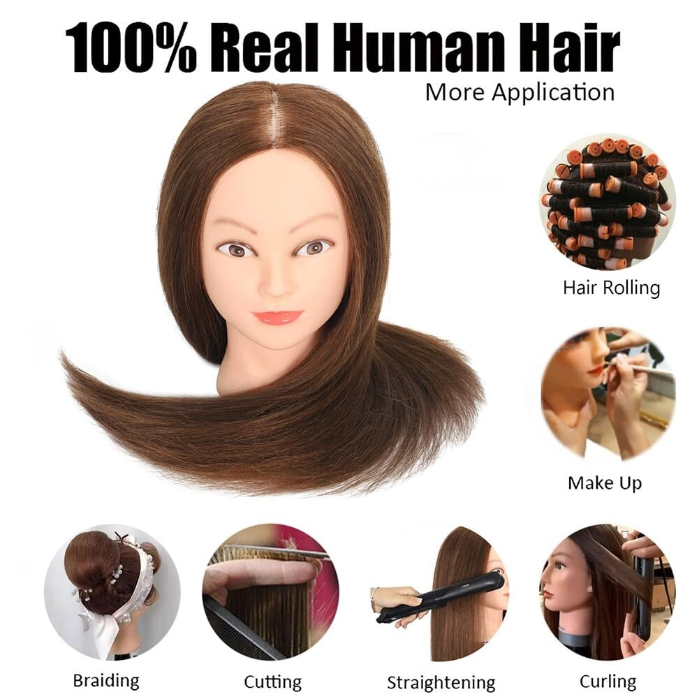 18" Brown Human Hair Mannequin Head - Perfect for Cosmetology Training