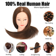 Load image into Gallery viewer, 18" Brown Human Hair Mannequin Head - Perfect for Cosmetology Training