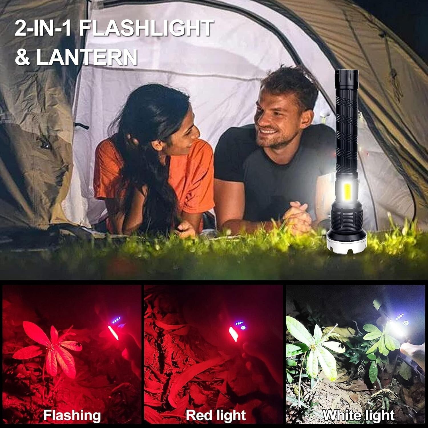 Brightest 10000 Lumens LED Flashlight with Power Bank, Adjustable Focus & Strobe