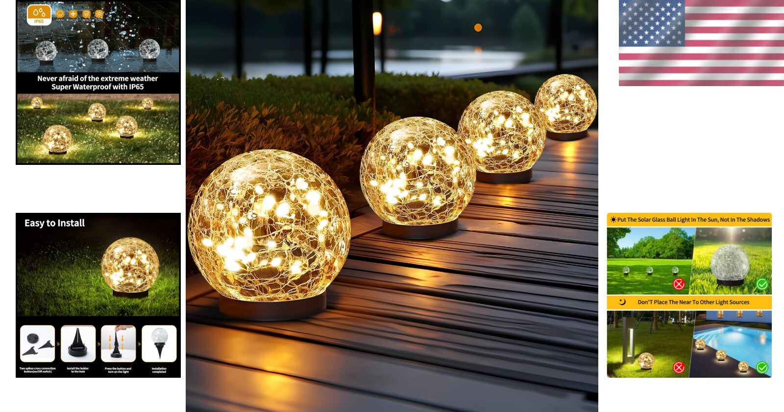 Remote-Controlled Solar Garden Lights - Waterproof Cracked Glass Styled Globes