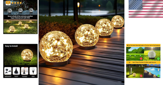 Remote-Controlled Solar Garden Lights - Waterproof Cracked Glass Styled Globes