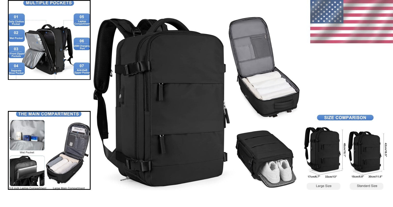 Comfortable Large Travel Backpack with Shoe Compartment - Ideal for Adventures