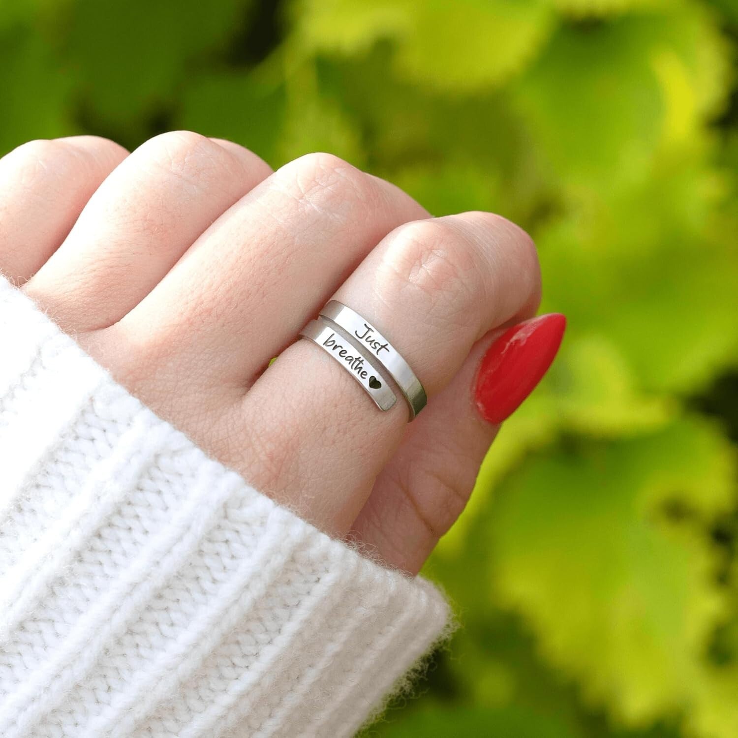 Stylish Just Breathe Ring – Adjustable and Skin-Friendly Stainless Steel Jewelry