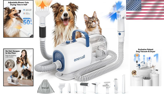 Professional Pet Grooming Kit: 8-in-1 Vacuum, Dryer & Clippers for All Dog Sizes