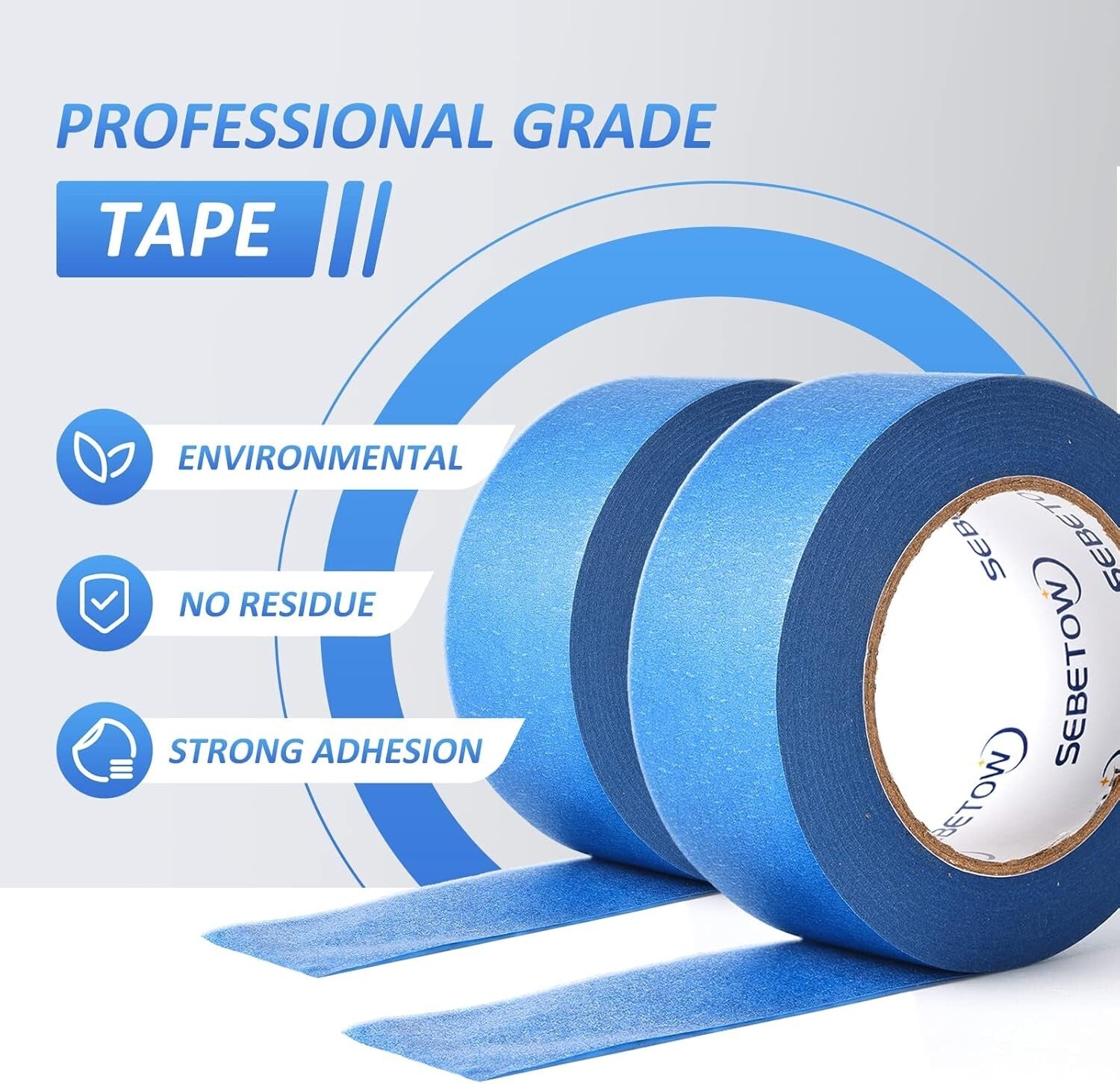 Water-Resistant Blue Painter's Tape - 10 Rolls, 2 Inch x 55 Yards for Precision