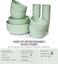 Load image into Gallery viewer, Stylish Solid Green Wheat Straw Dinnerware Set - 32 Pcs, Safe for Kids &amp; Picnics