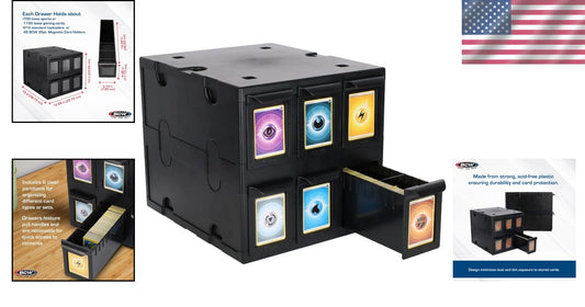 6-Drawer Stackable Trading Card Storage Box - Holds 700 Sports Cards/1150 Gam...