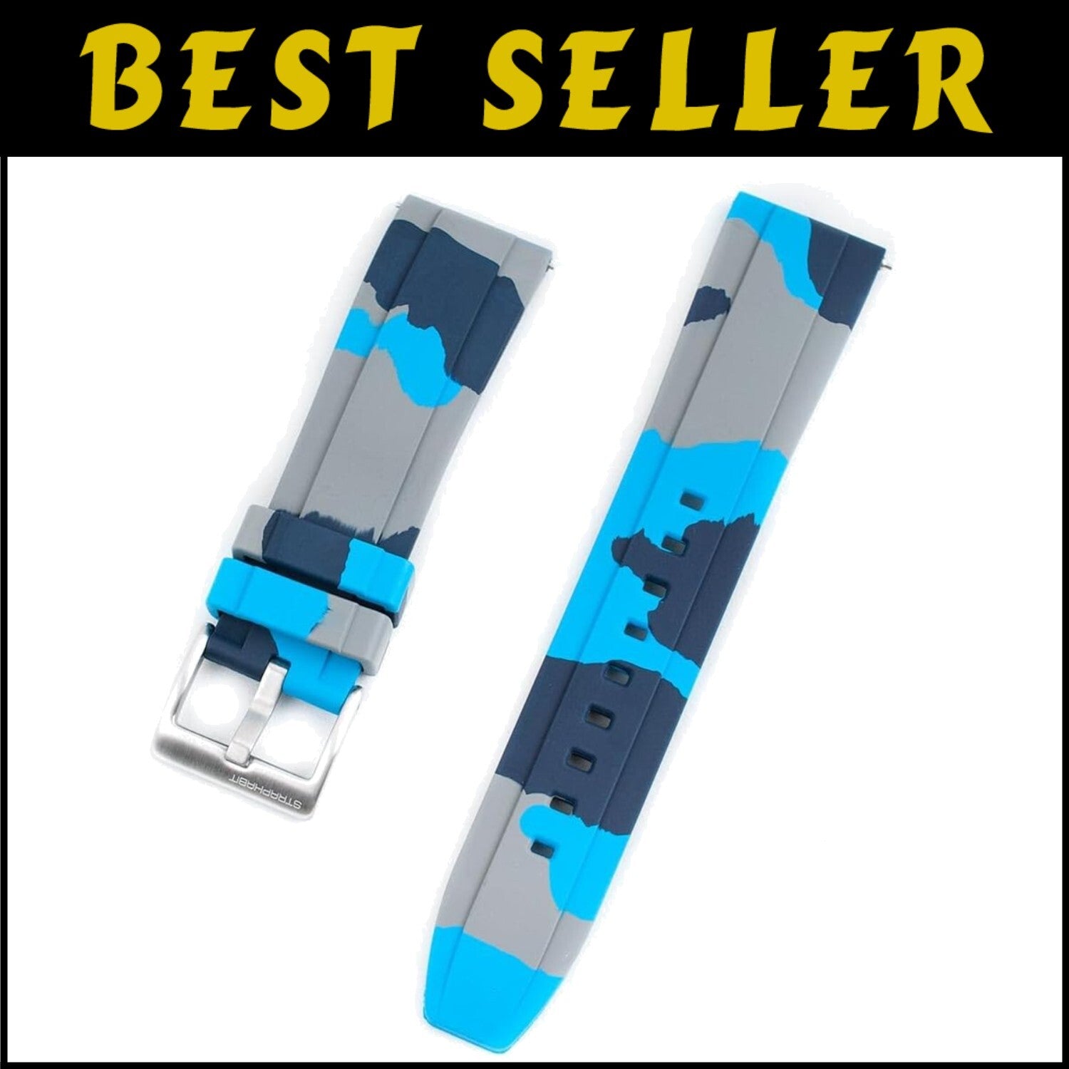 Elegant Quick Release Rubber Watch Strap in Dk Blue, Lt Blue, Gray - Men's Sizes