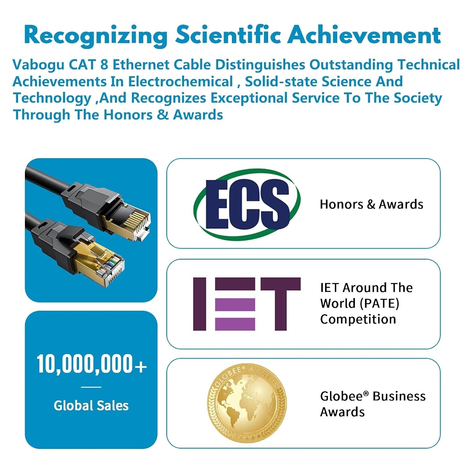 60ft Weatherproof Cat 8 Ethernet Cable - 2000MHz, Ideal for Indoor & Outdoor