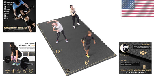 7mm Thick High-Density Workout Mat 16'x6' - Double-Sided for Ultimate Grip