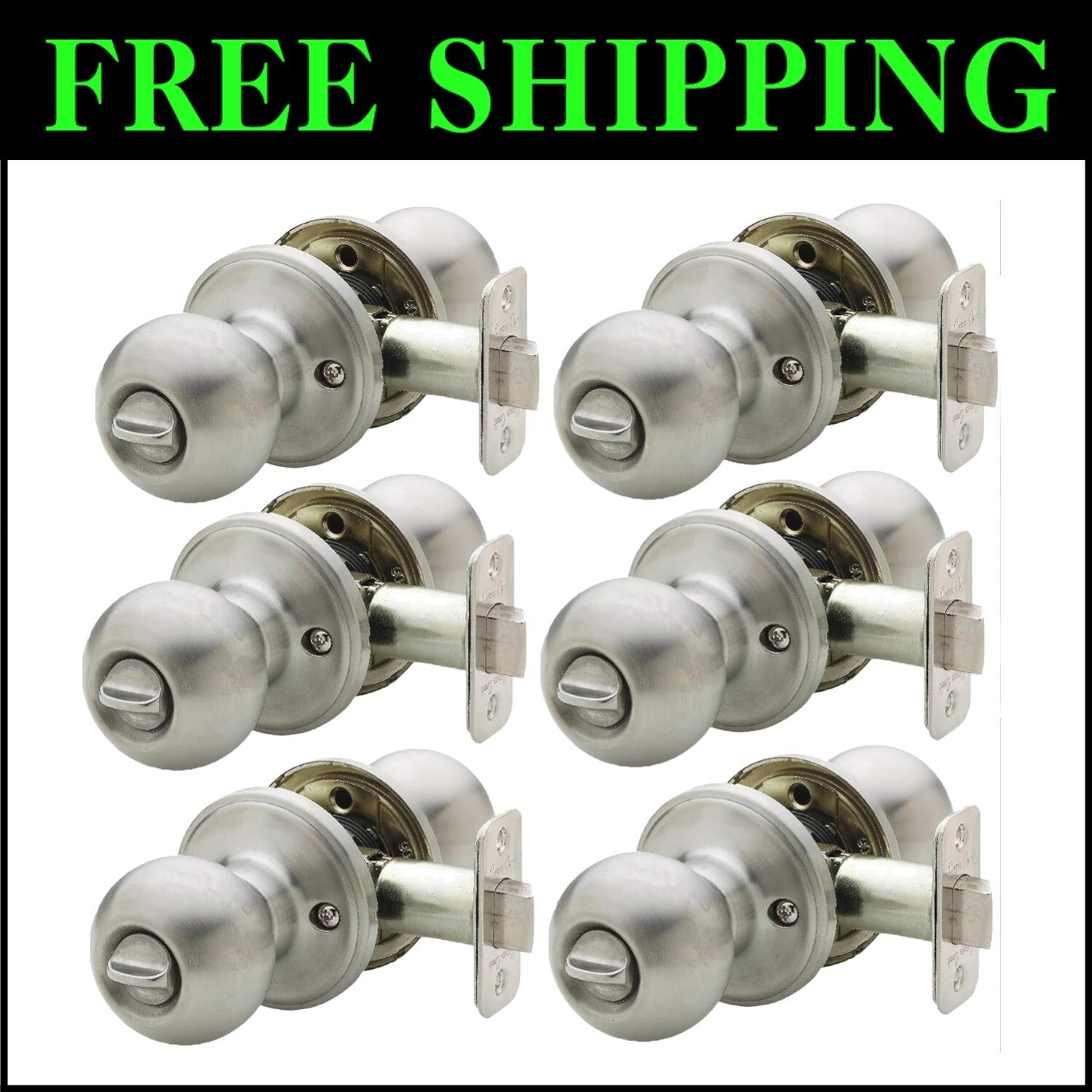 Robust Satin Stainless Privacy Door Knob Set - Keyless & Easy to Install, 6-Pack