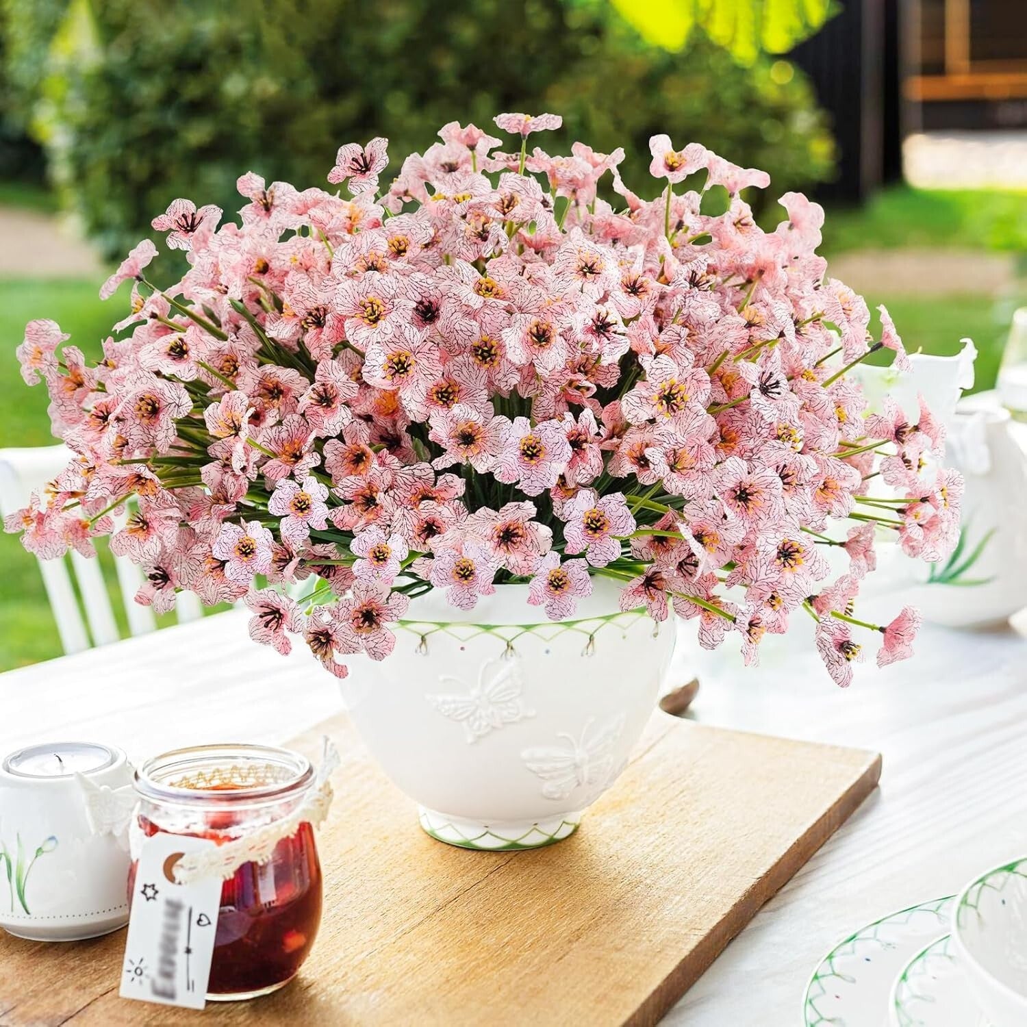 Weather Resistant 72 Bundles Pink Artificial Flowers for Indoor/Outdoor Use