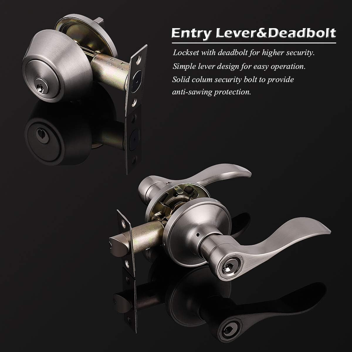 Premium Satin Nickel Lever & Deadbolt Combination lockset - 2 Pack Keyed Alike