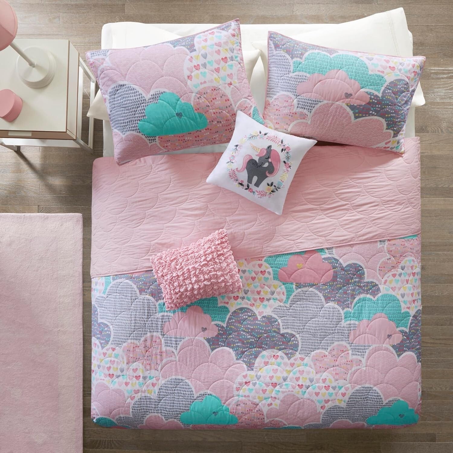 Whimsical Reversible Cotton Quilt Set for Kids - Cloud Pink Full/Queen