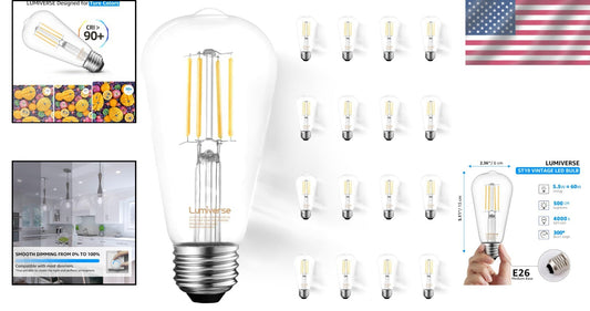 16 Pack Dimmable LED Edison Bulbs - 5.5W Cool White E26 Base for Elegant Spaces