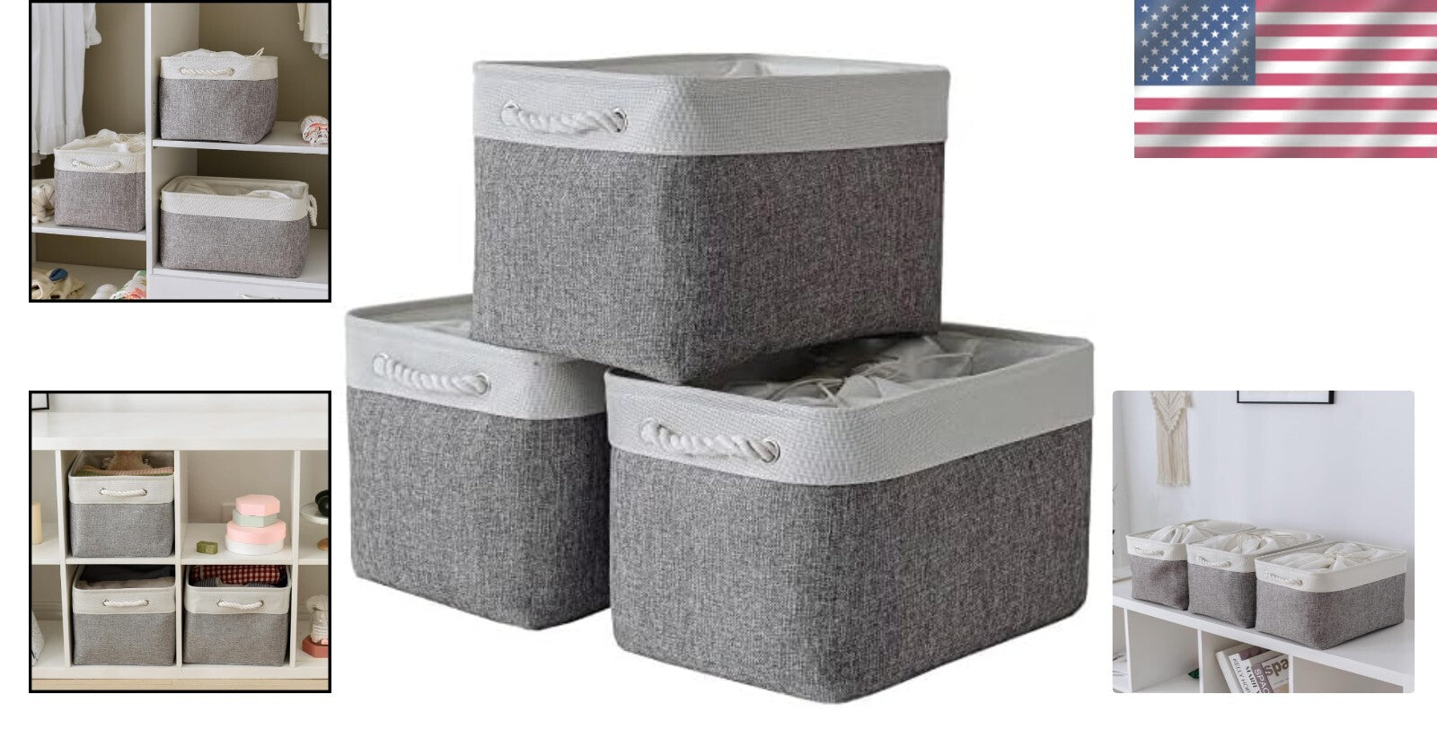 Durable White & Grey Fabric Storage Baskets - X-Large Size for Home Organization
