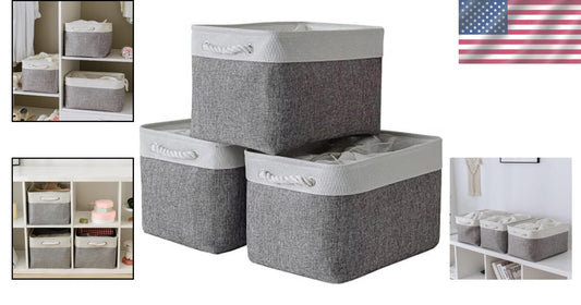 Durable White & Grey Fabric Storage Baskets - X-Large Size for Home Organization