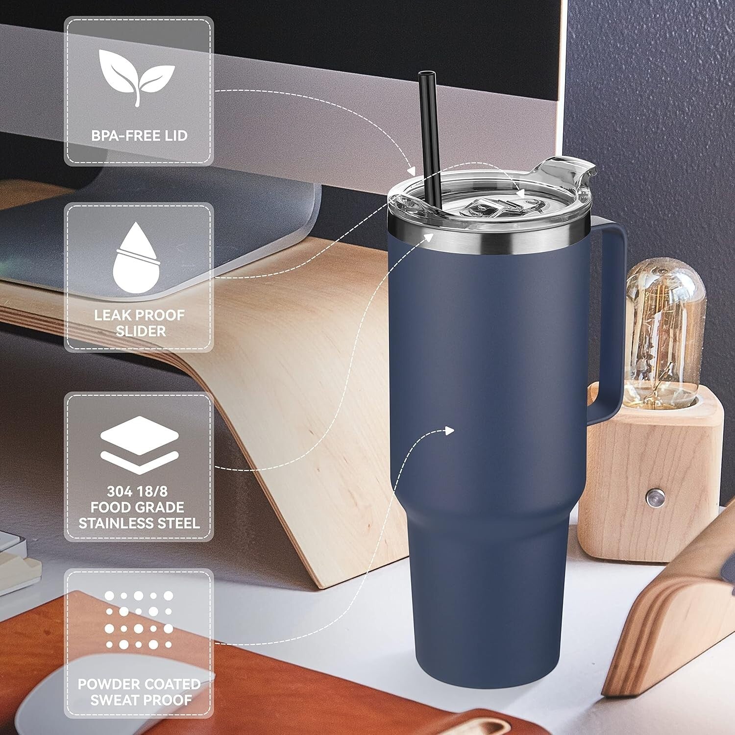 Sweat Proof 40 oz Stainless Steel Tumbler with Handle - Ideal for Any Occasion