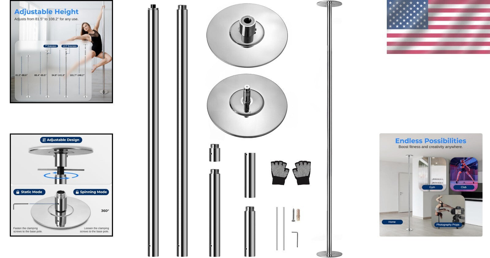 Adjustable Dance Pole for Fitness - Elegant Chrome Finish, Perfect for Parties