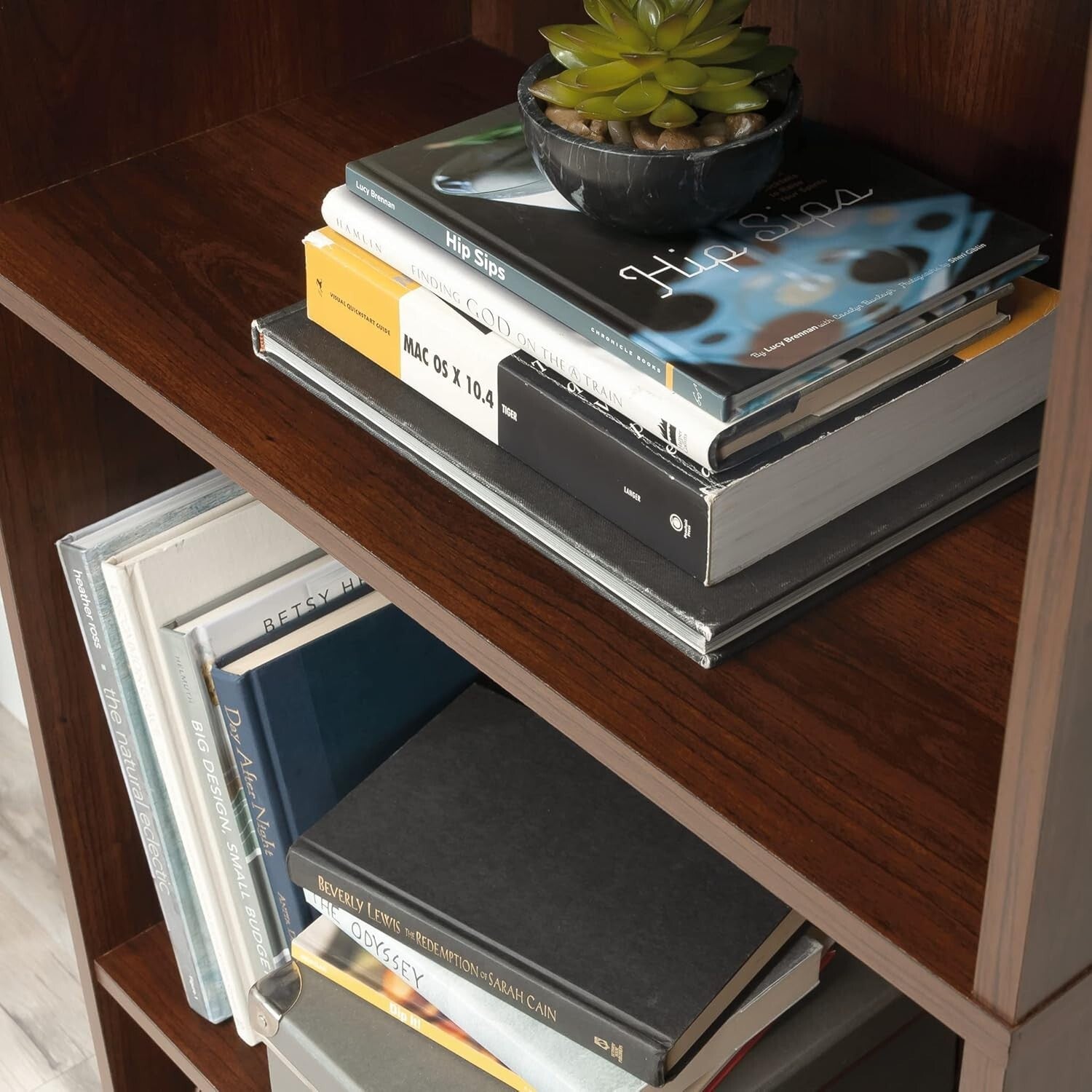 Traditional 5-Shelf Bookcase with Adjustable Components in Brook Cherry Finish