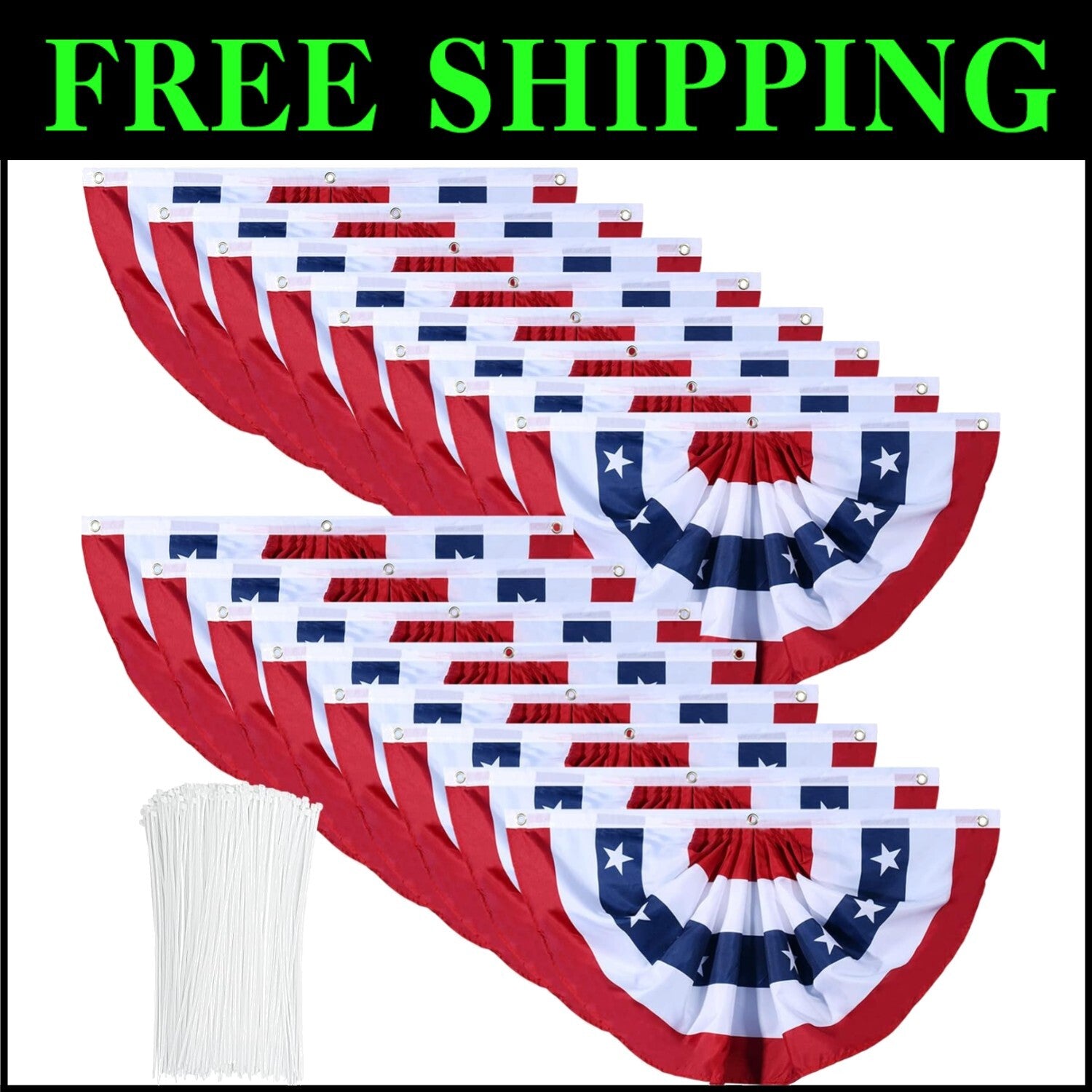 Patriotic Bunting Flags Bundle - Multiple Pieces with Grommets for Quick Setup
