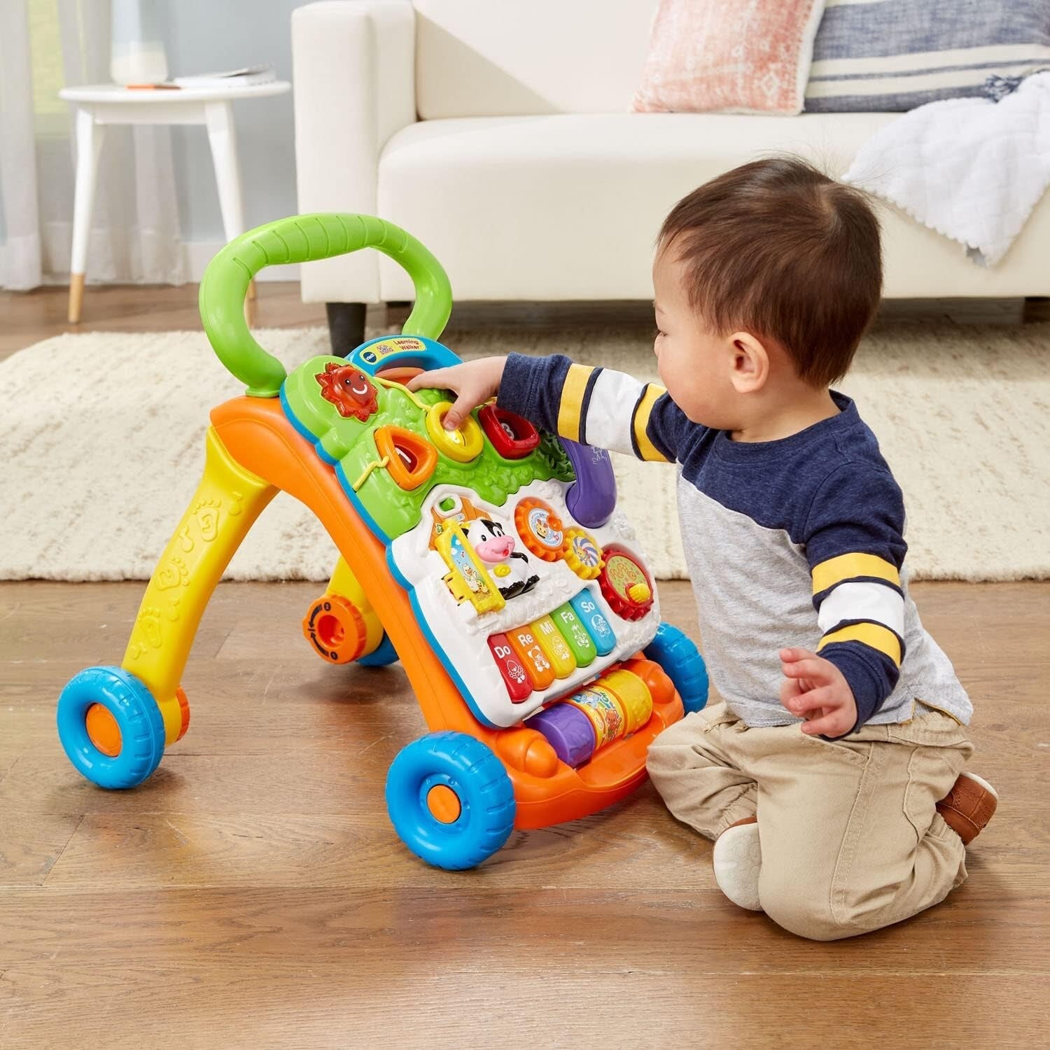 Adjustable Sit-to-Stand Learning Walker with Musical Tray and Motor Skill Toys