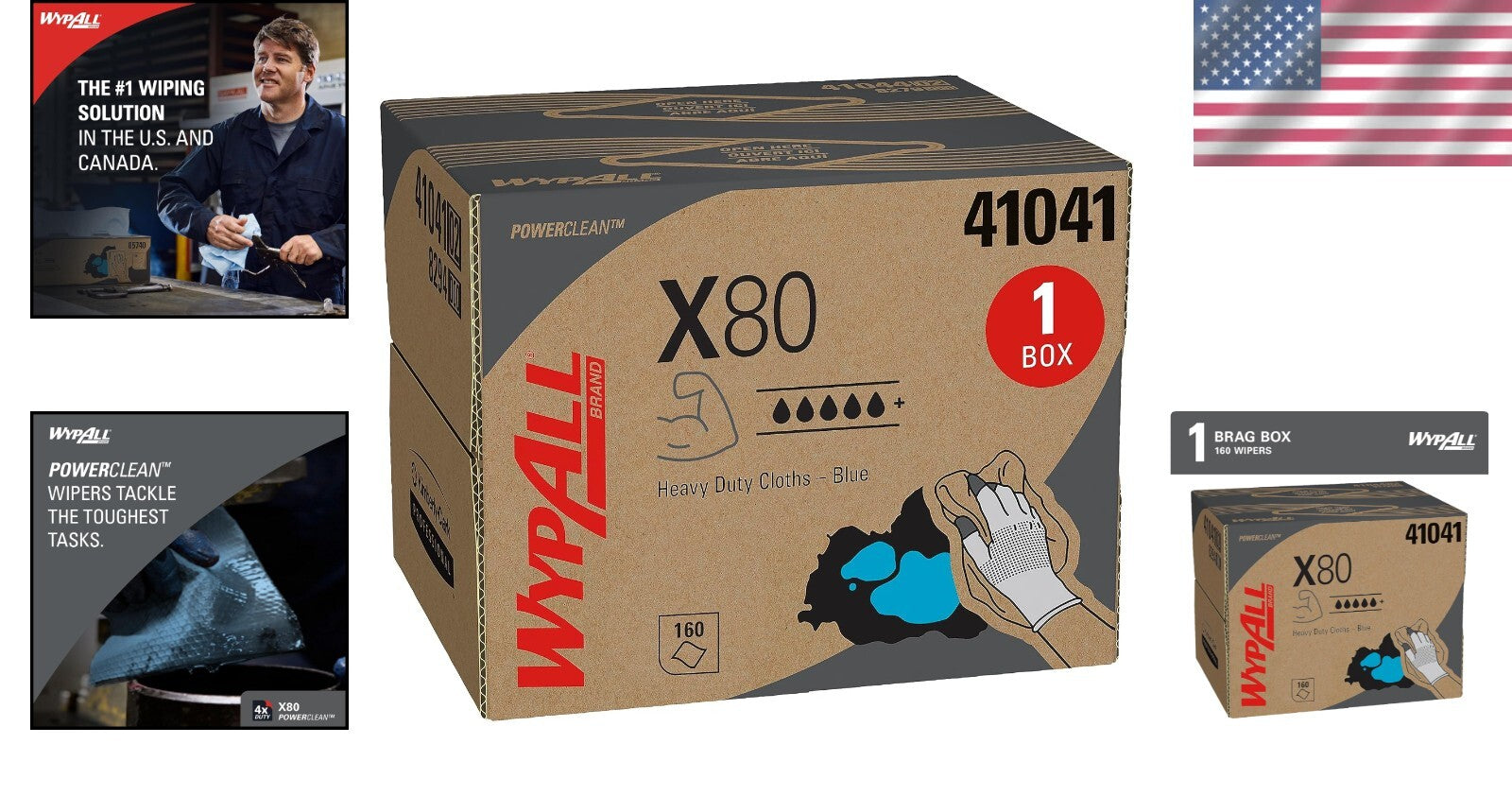 Power Clean X80 160-Count Heavy Duty Wipes - Effective for Oil and Grime Removal