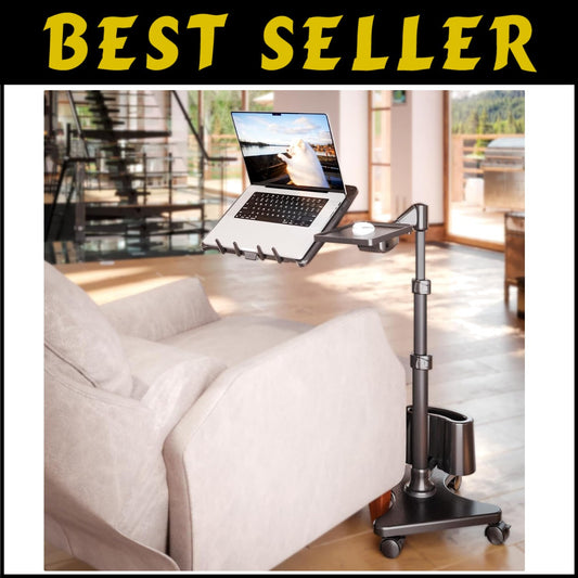 Elegant Aluminum Rolling Laptop Stand with Quick-Release Platforms - Gunmetal