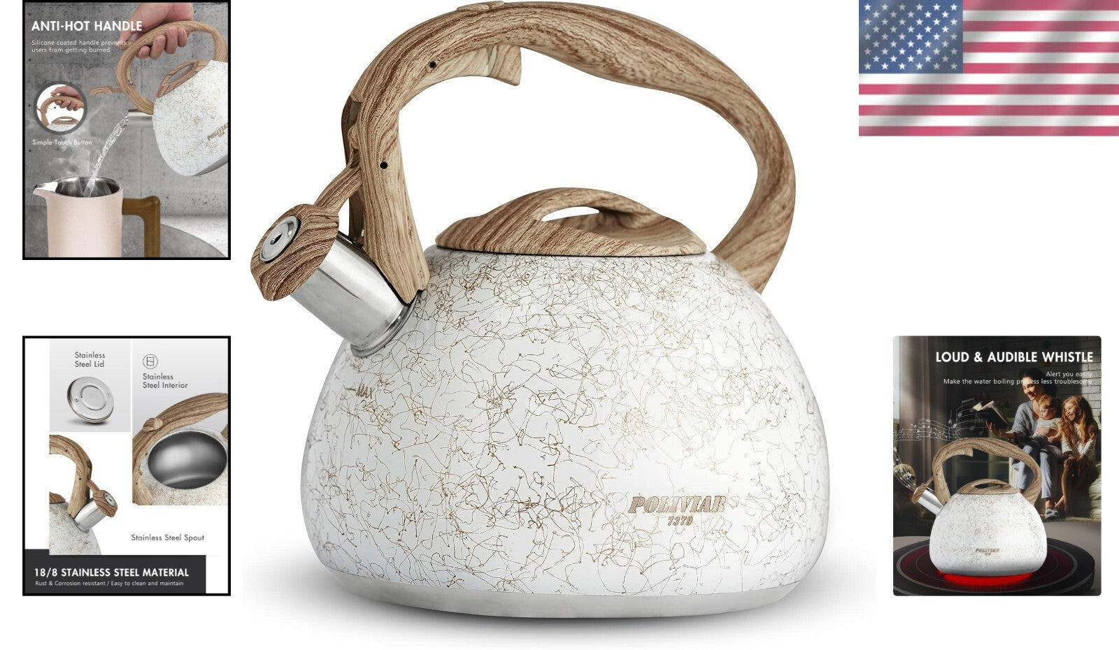 Anti-Hot 2.7 Quart Stainless Steel Tea Kettle with Loud Whistle for Safe Boiling