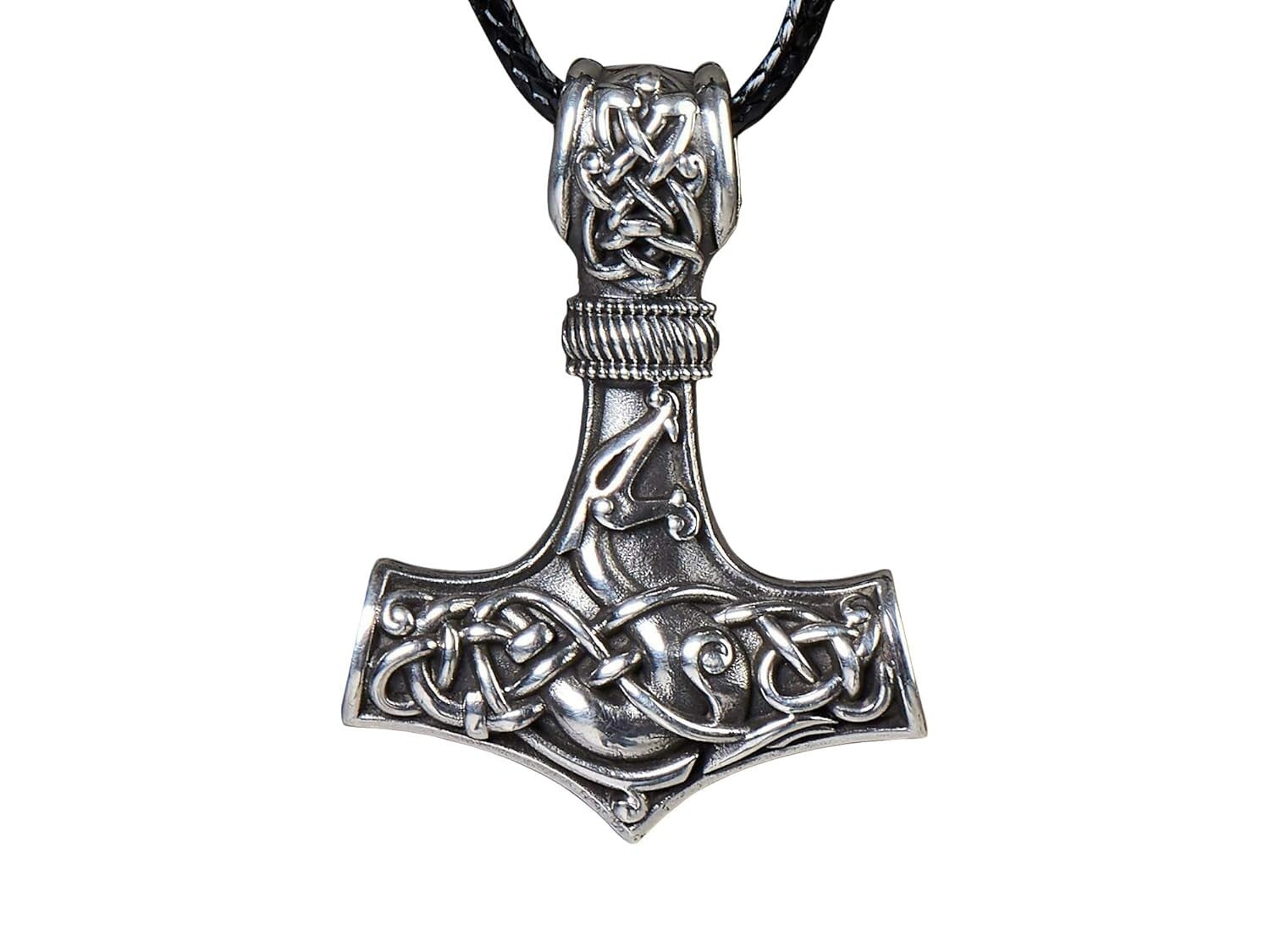 925 Silver Double-Sided Viking Thor's Hammer Pendant - Adjustable Necklace