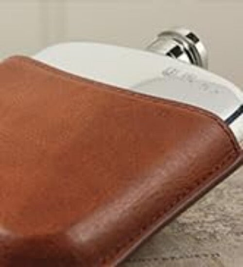 Luxury 6oz Pewter Hip Flask with Genuine Leather Pouch - Sheffield Craftsmanship