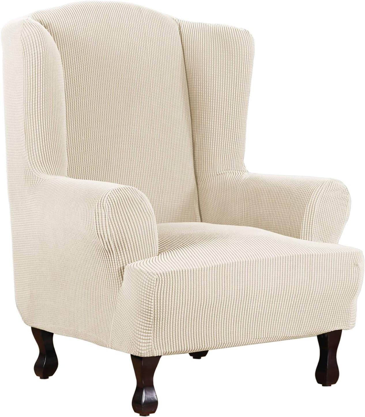 Premium 1 Piece Wing Chair Covers - Soft Stretch Fabric, Easy Care Protection