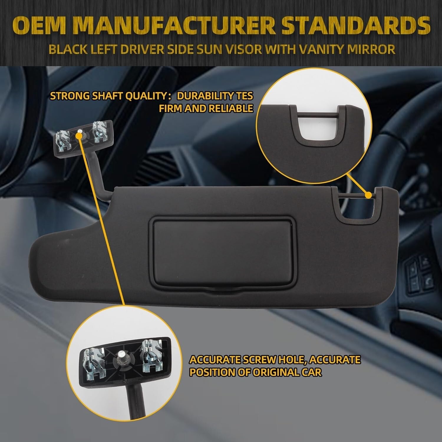 Durable Black Sun Visor for 2007-2018 Jeep Wrangler JK - Improved Bayonet Torque