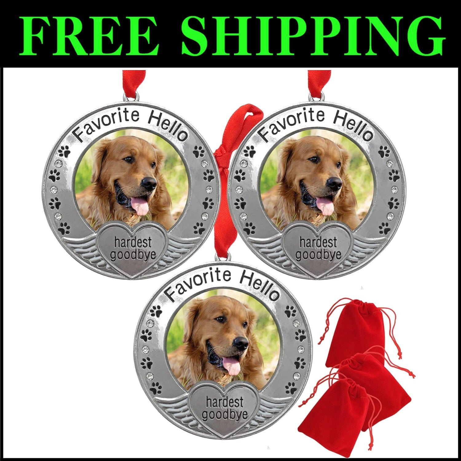 Heartfelt Pet Remembrance Ornaments with Photo Frame - Gift Bag Included