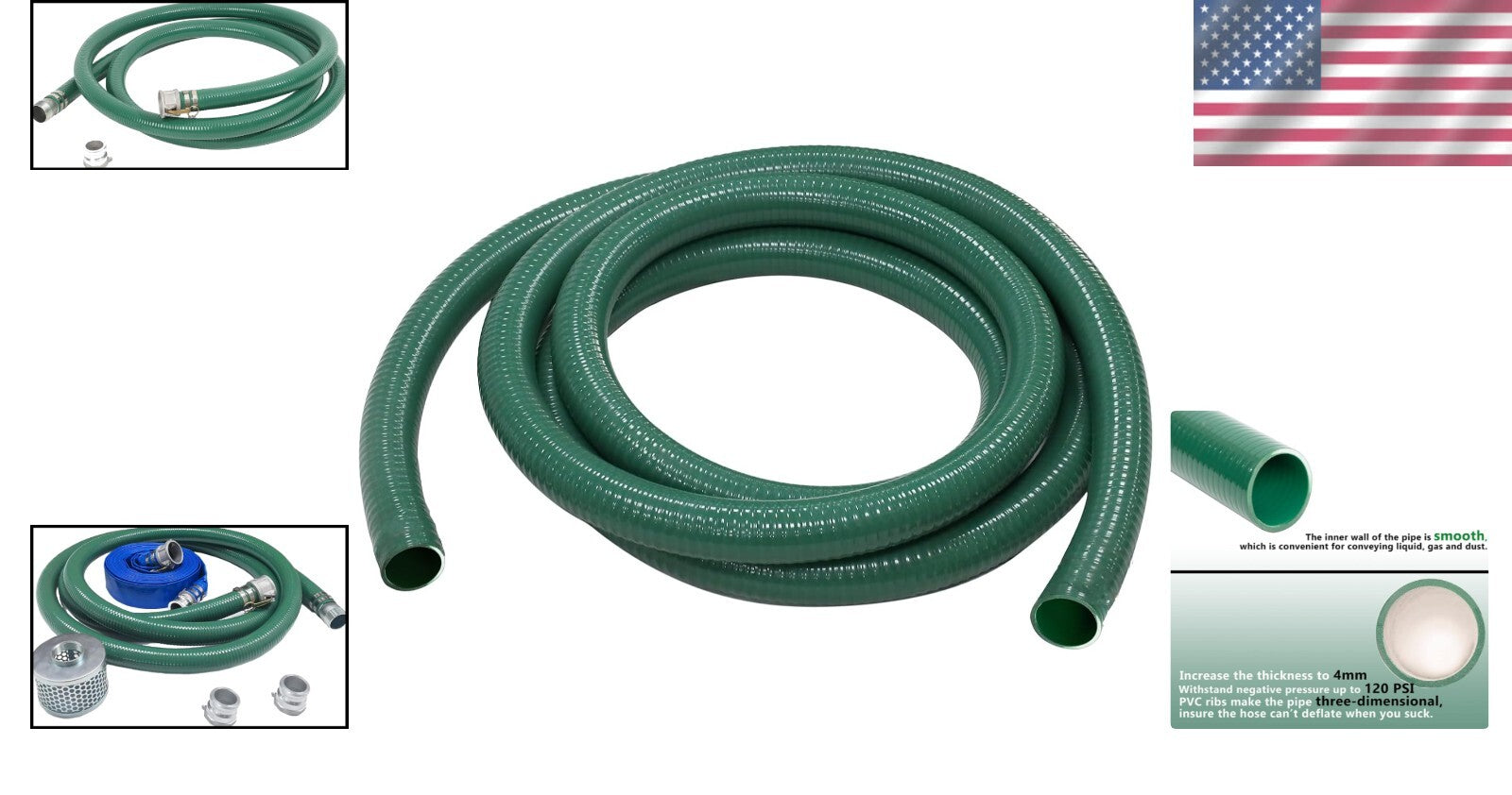20 ft Heavy Duty PVC Hose - 2" Diameter for Water, Fuel, and Liquid Transfer