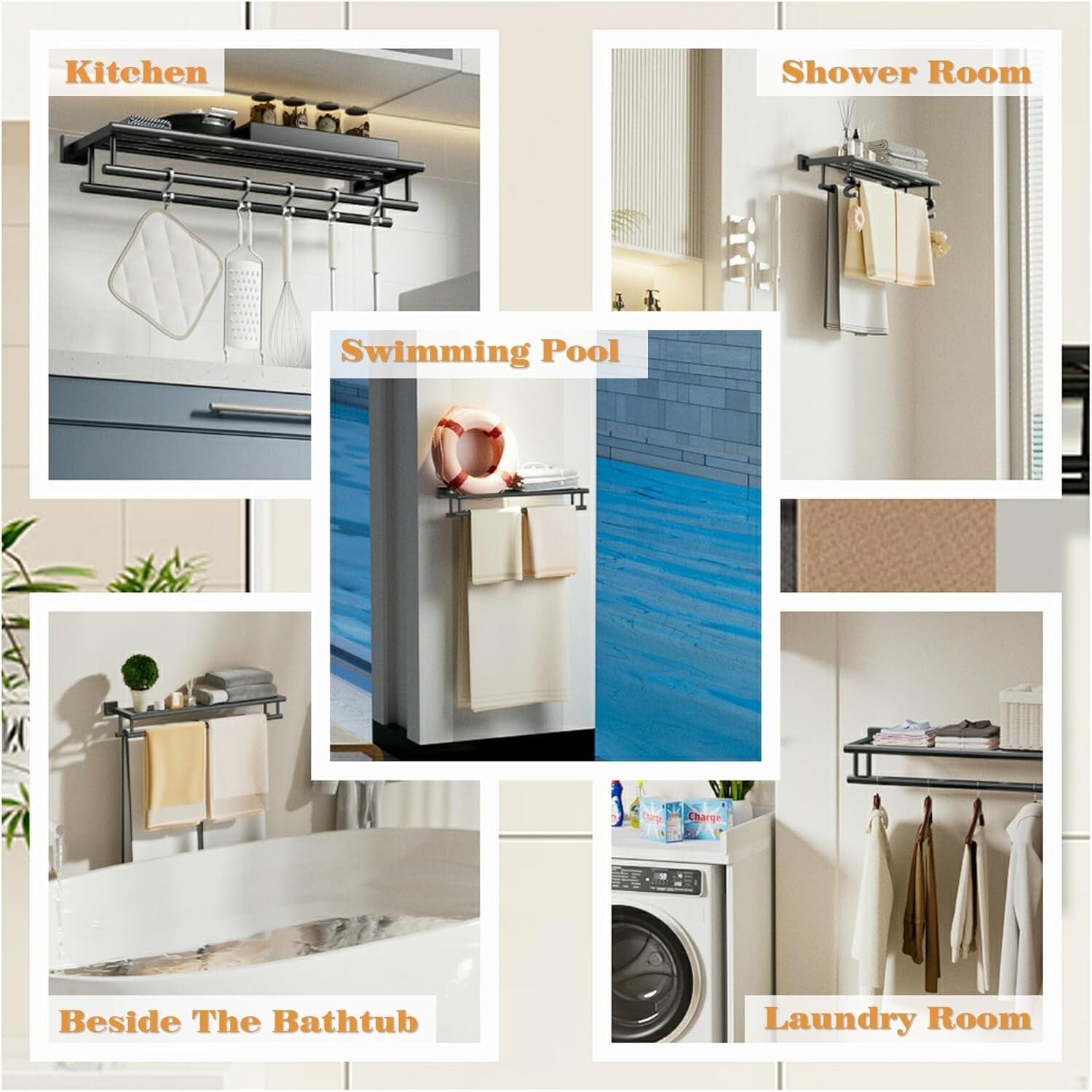 Elegant 24-Inch Wall-Mount Towel Holder in Matte Black - Heavy Duty Design