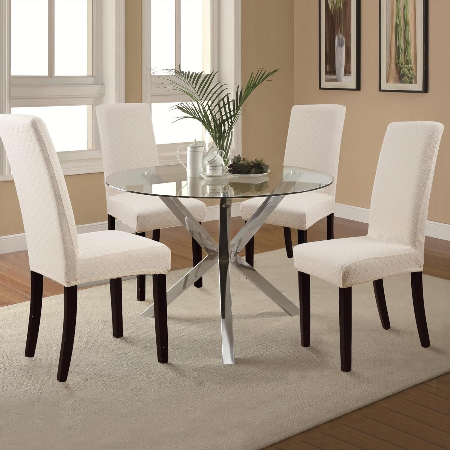 Elegant Washable Parsons Chair Slipcovers - 6-Pack Waterproof Covers in Beige